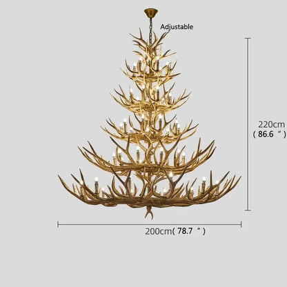 Retro golden brown antler led chandelier dining room pendant light