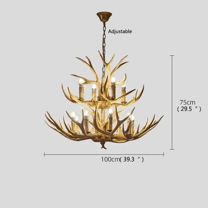 Retro golden brown antler led chandelier dining room pendant light