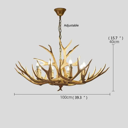 Retro golden brown antler led chandelier dining room pendant light