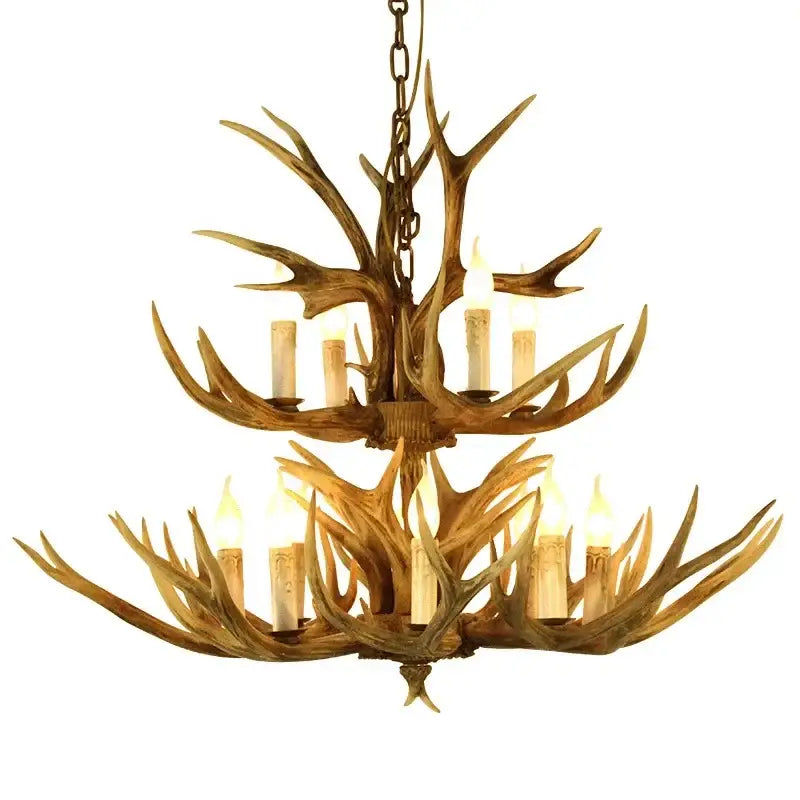 Retro golden brown antler led chandelier dining room pendant light