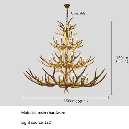 Retro golden brown antler led chandelier dining room pendant light