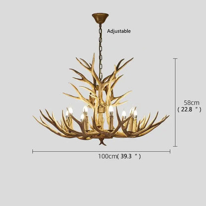 Retro golden brown antler led chandelier dining room pendant light
