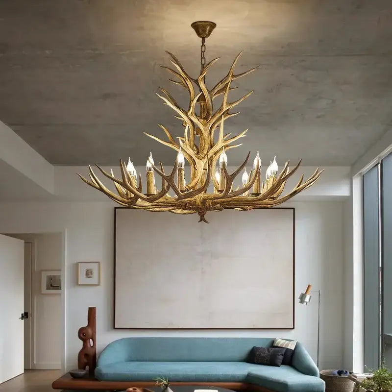 Retro golden brown antler led chandelier dining room pendant light