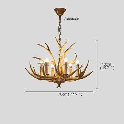 Retro golden brown antler led chandelier dining room pendant light