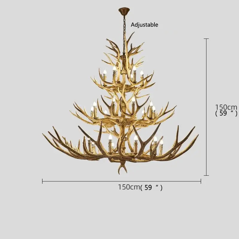 Retro golden brown antler led chandelier dining room pendant light