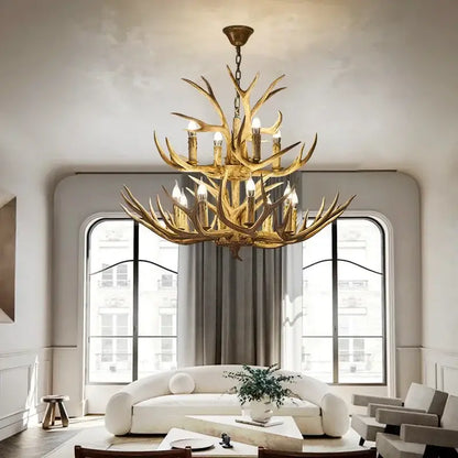 Retro golden brown antler led chandelier dining room pendant light