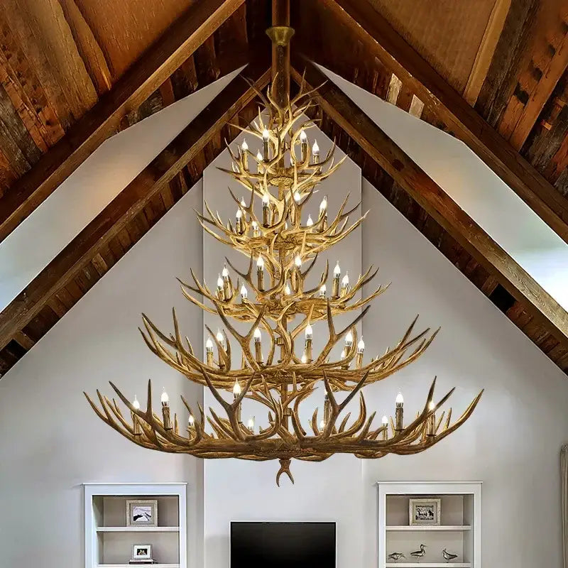 Retro golden brown antler led chandelier dining room pendant light
