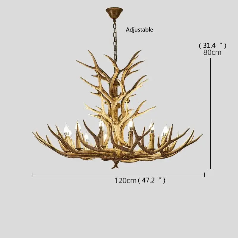 Retro golden brown antler led chandelier dining room pendant light