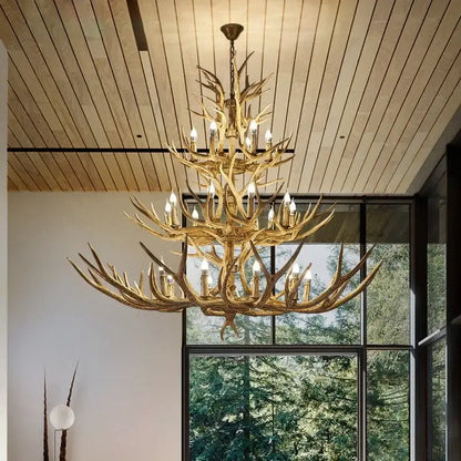 Retro golden brown antler led chandelier dining room pendant light