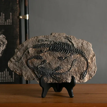 Retro gray and beige dino fossil animal statue living room decor