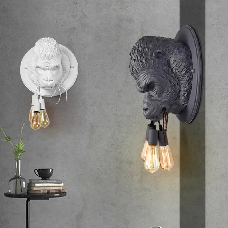 Retro gray gorilla resin wall lamp bedroom lighting