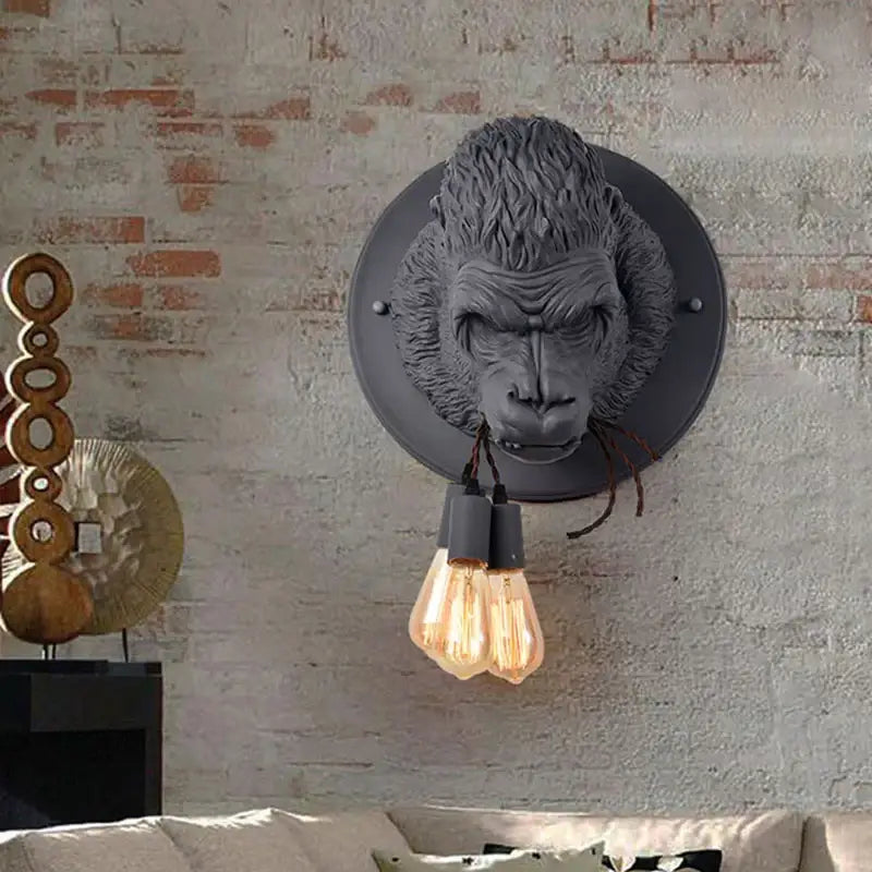 Retro gray gorilla resin wall lamp bedroom lighting