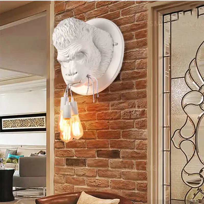 Retro gray gorilla resin wall lamp bedroom lighting