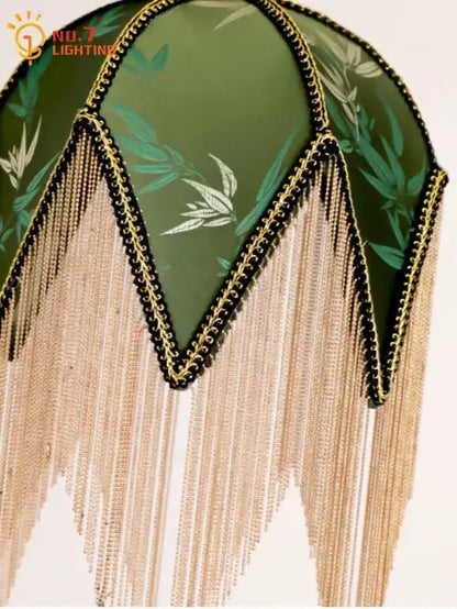 Retro green and gold copper tassel pendant lights for dining room