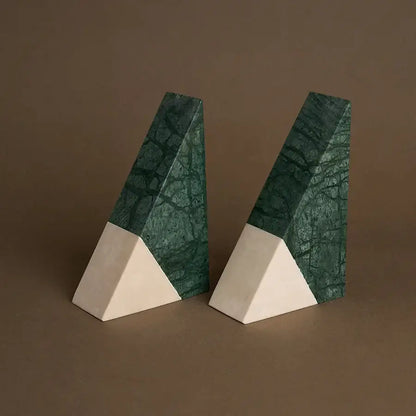 Retro green & beige marble bookends living room decor