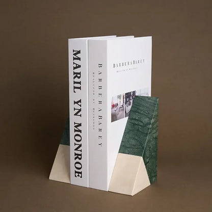 Retro green & beige marble bookends living room decor