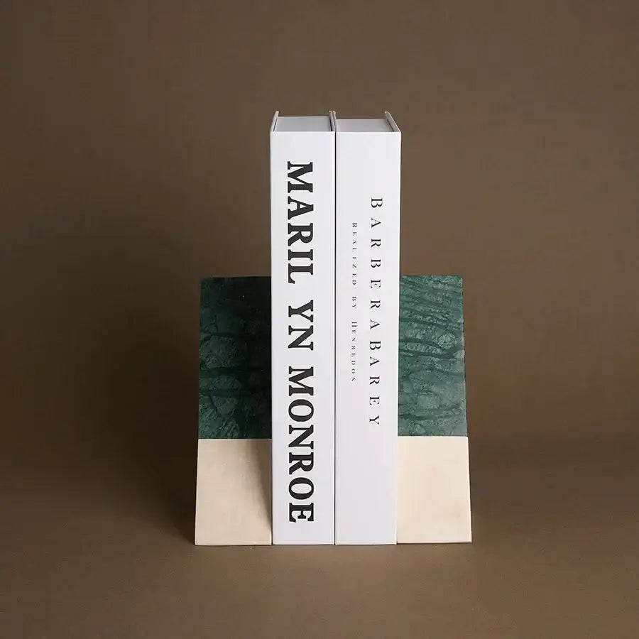 Retro green & beige marble bookends living room decor