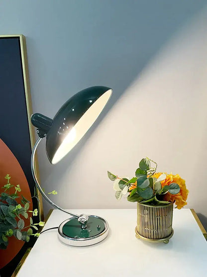 Retro green enamel engraving table lamp for office or bedroom