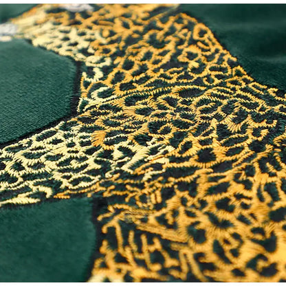 Retro green velvet embroidered leopard cushion cover living room
