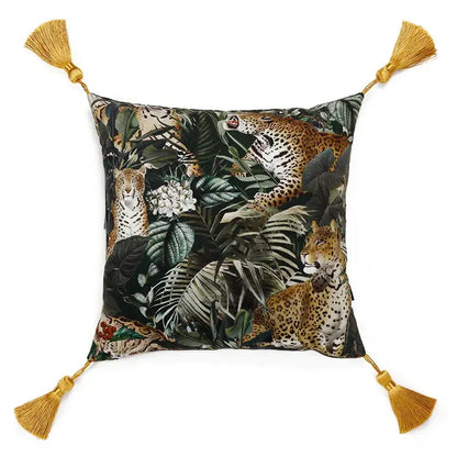 Retro green velvet embroidered leopard cushion cover living room