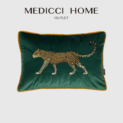 Retro green velvet embroidered leopard cushion cover living room