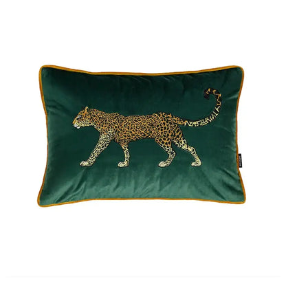 Retro green velvet embroidered leopard cushion cover living room