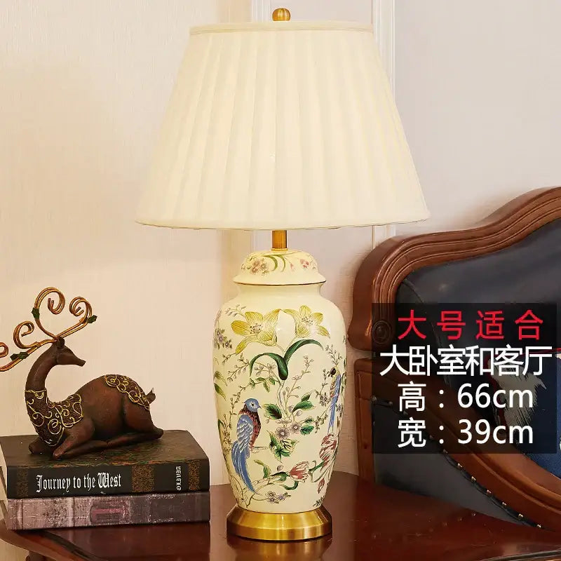 Retro hand-painted country flower bird ceramic table lamp bedroom