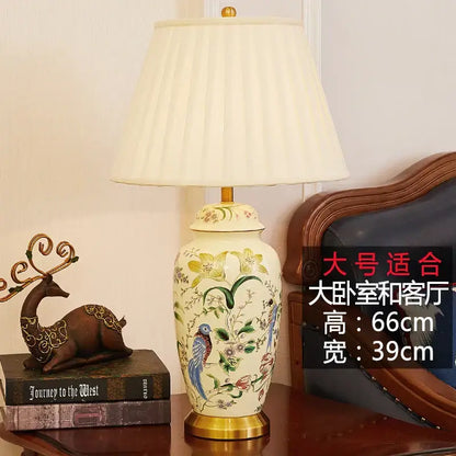 Retro hand-painted country flower bird ceramic table lamp bedroom