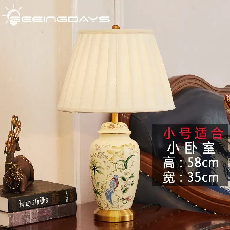 Retro hand-painted country flower bird ceramic table lamp bedroom