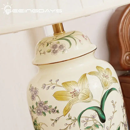 Retro hand-painted country flower bird ceramic table lamp bedroom