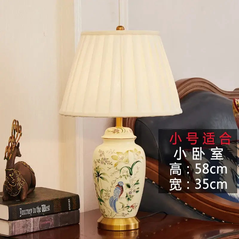 Retro hand-painted country flower bird ceramic table lamp bedroom