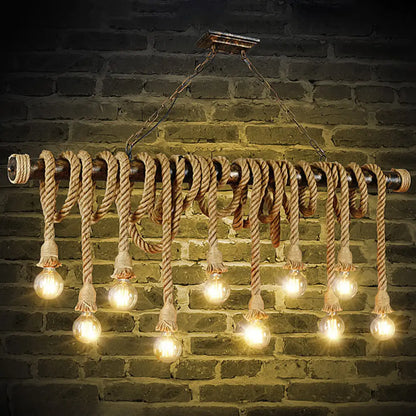 DecorBites™ Retro Hemp Rope Exposed Bulb Pendant Light Fixture for Ceiling, Ideal for Restaurants - Flaxen Island Lighting