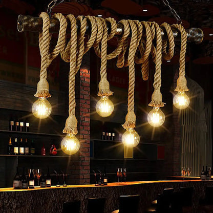 DecorBites™ Retro Hemp Rope Exposed Bulb Pendant Light Fixture for Ceiling, Ideal for Restaurants - Flaxen Island Lighting
