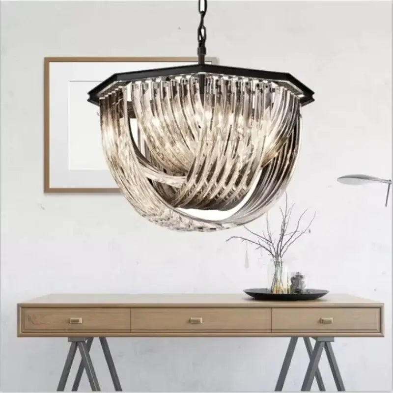 Retro hexagonal black metal e14 pendant lights living room chandelier