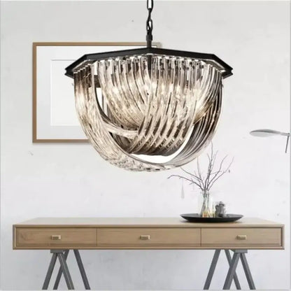 Retro hexagonal black metal e14 pendant lights living room chandelier