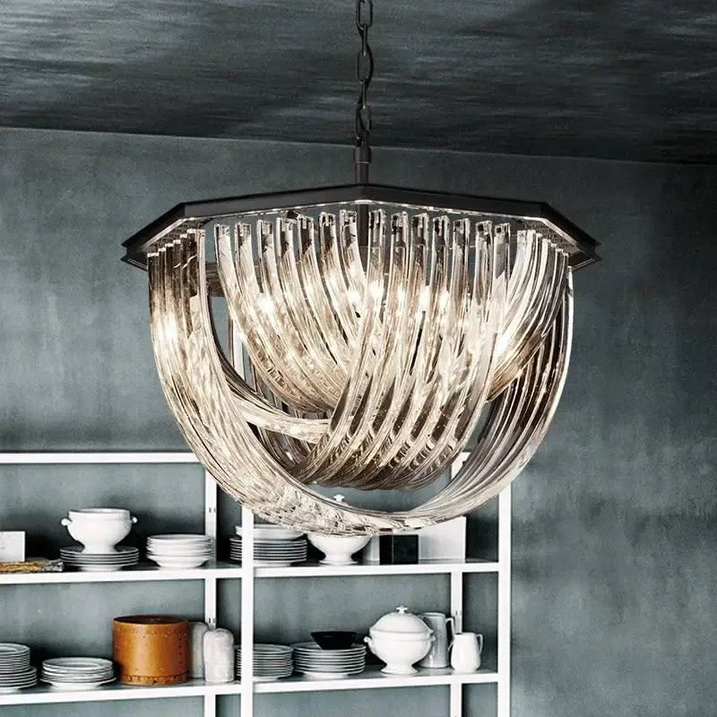 Retro hexagonal black metal e14 pendant lights living room chandelier