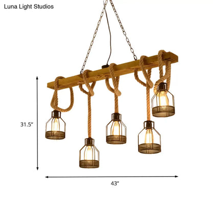 DecorBites™ Retro Industrial 5-Head Hanging Light with Adjustable Rope - Brown