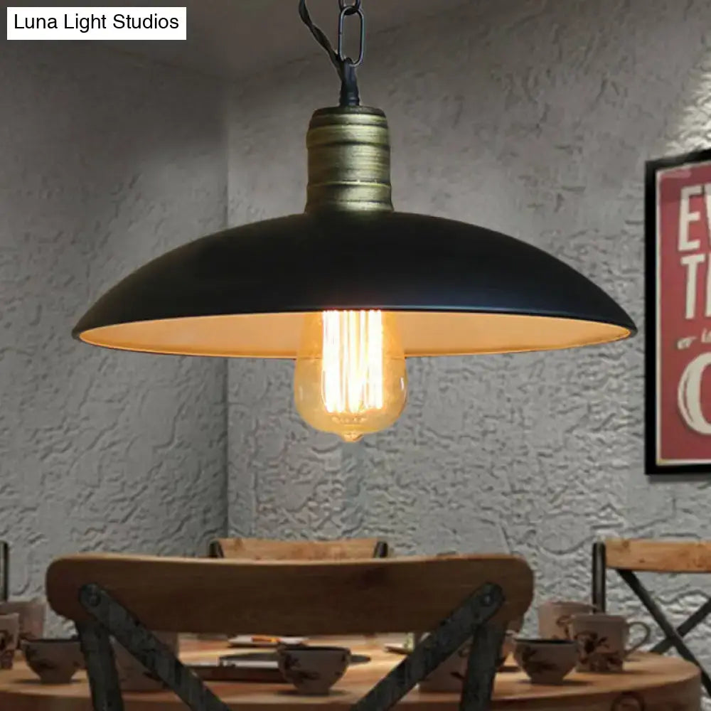 Retro industrial black and brass bowl shade ceiling light kitchen