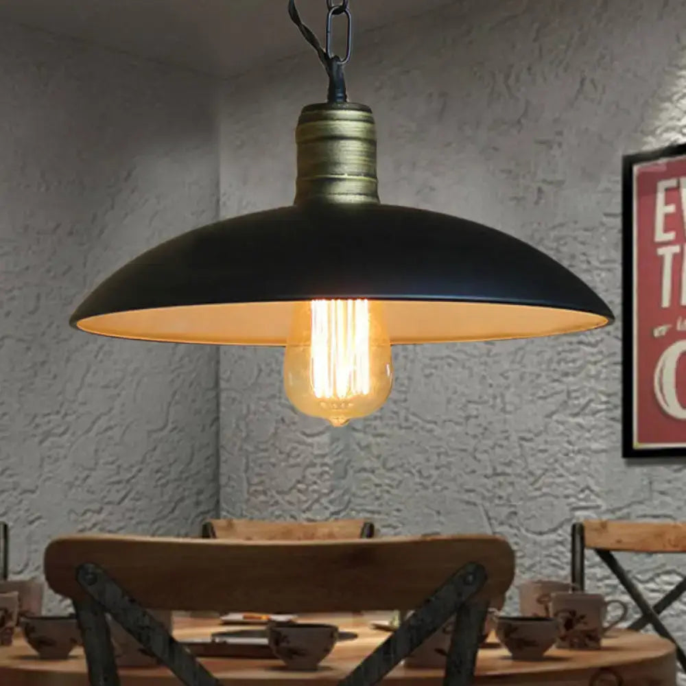 Retro industrial black and brass bowl shade ceiling light kitchen