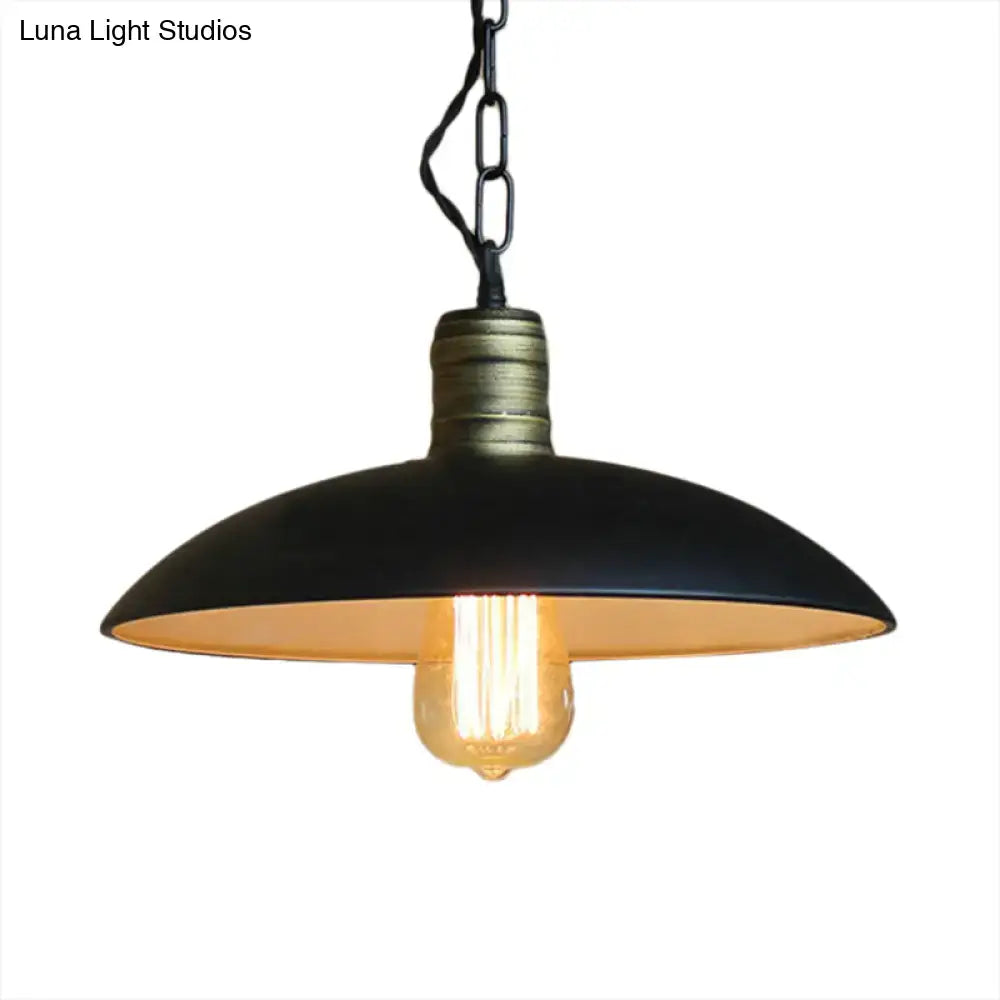 Retro industrial black and brass bowl shade ceiling light kitchen