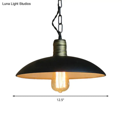 Retro industrial black and brass bowl shade ceiling light kitchen