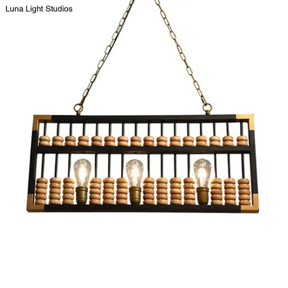 Retro industrial black & brass abacus shape island chandelier dining room