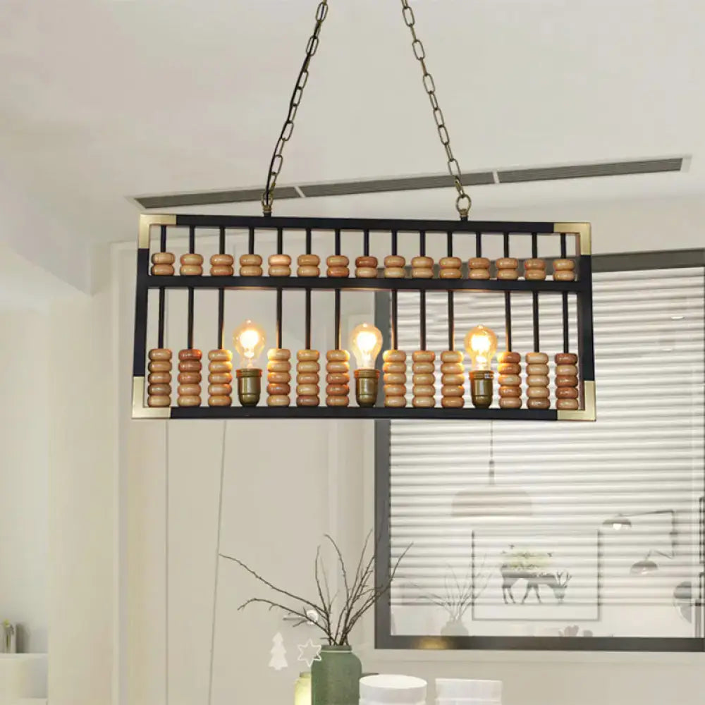 Retro industrial black & brass abacus shape island chandelier dining room