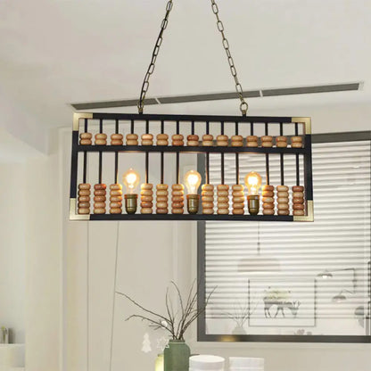 Retro industrial black & brass abacus shape island chandelier dining room