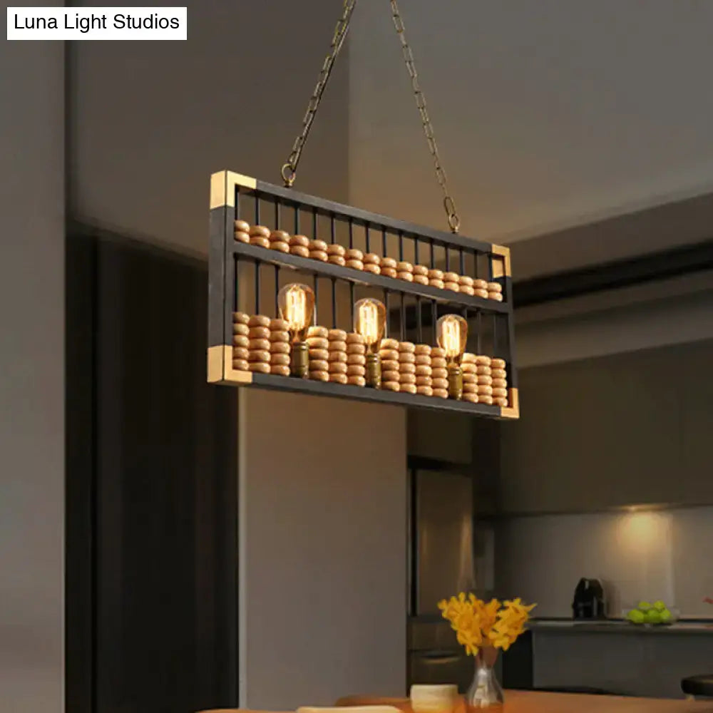 Retro industrial black & brass abacus shape island chandelier dining room