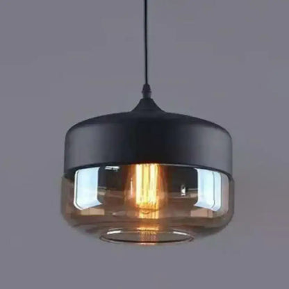 Retro industrial black & smoked glass pendant lighting dining room
