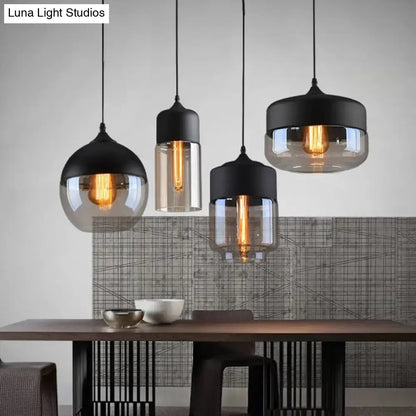 Retro industrial black & smoked glass pendant lighting dining room