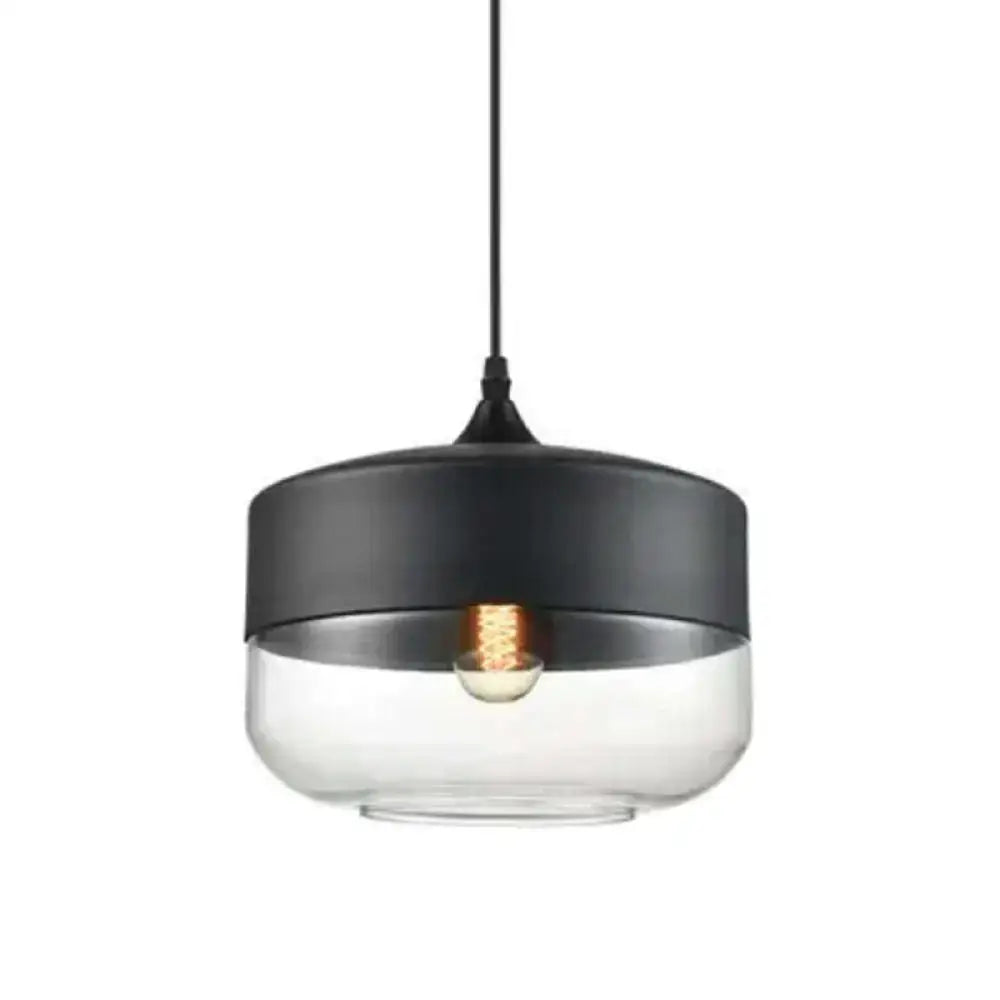 Retro industrial black & smoked glass pendant lighting dining room
