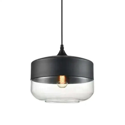 Retro industrial black & smoked glass pendant lighting dining room