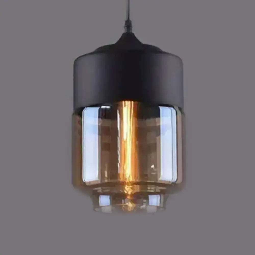 Retro industrial black & smoked glass pendant lighting dining room